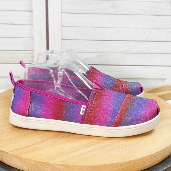 Toms Alpargata Gradient Glitter Rubber Sole Slip On Shoes Pink Purple Girls 4.5 - Picture 1 of 11